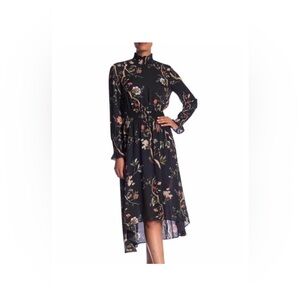 Nanette Lepore Black Floral High Neck Midi Dress – Size 10